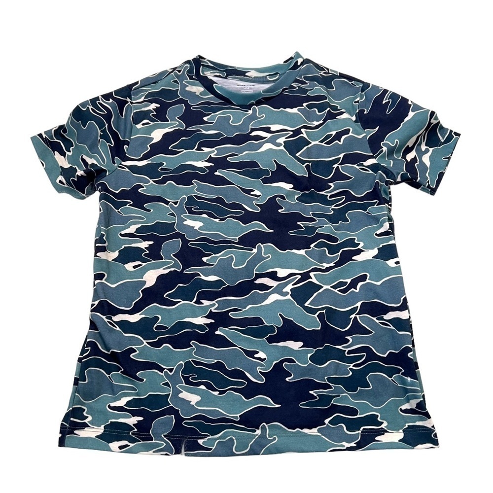 Old Navy Boys Sz Medium 8 Pajama Shirt Sleep T-Shirt Blue Camo Wave Short Sleeve